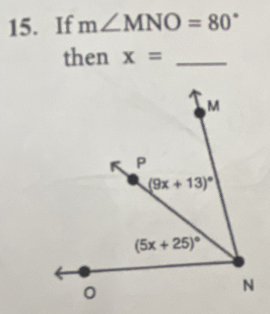 If m∠ MNO=80°
then x= _