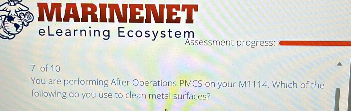 MARINENET eLearning Ecosystem Assessment progress: 7 of 10 You are ...