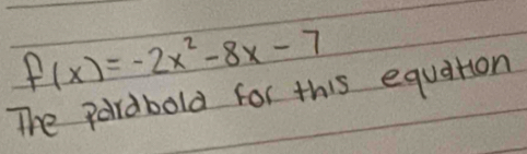 f(x)=-2x^2-8x-7
The pordbold for this equation