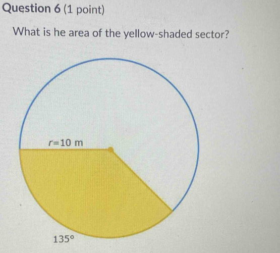 What is he area of the yellow-shaded sector?