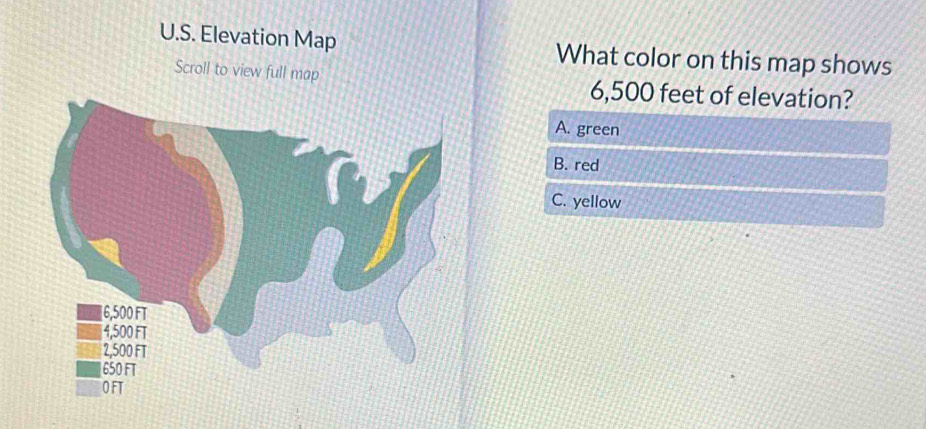 Solved: Elevation Map What color on this map shows Scroll to view full ...