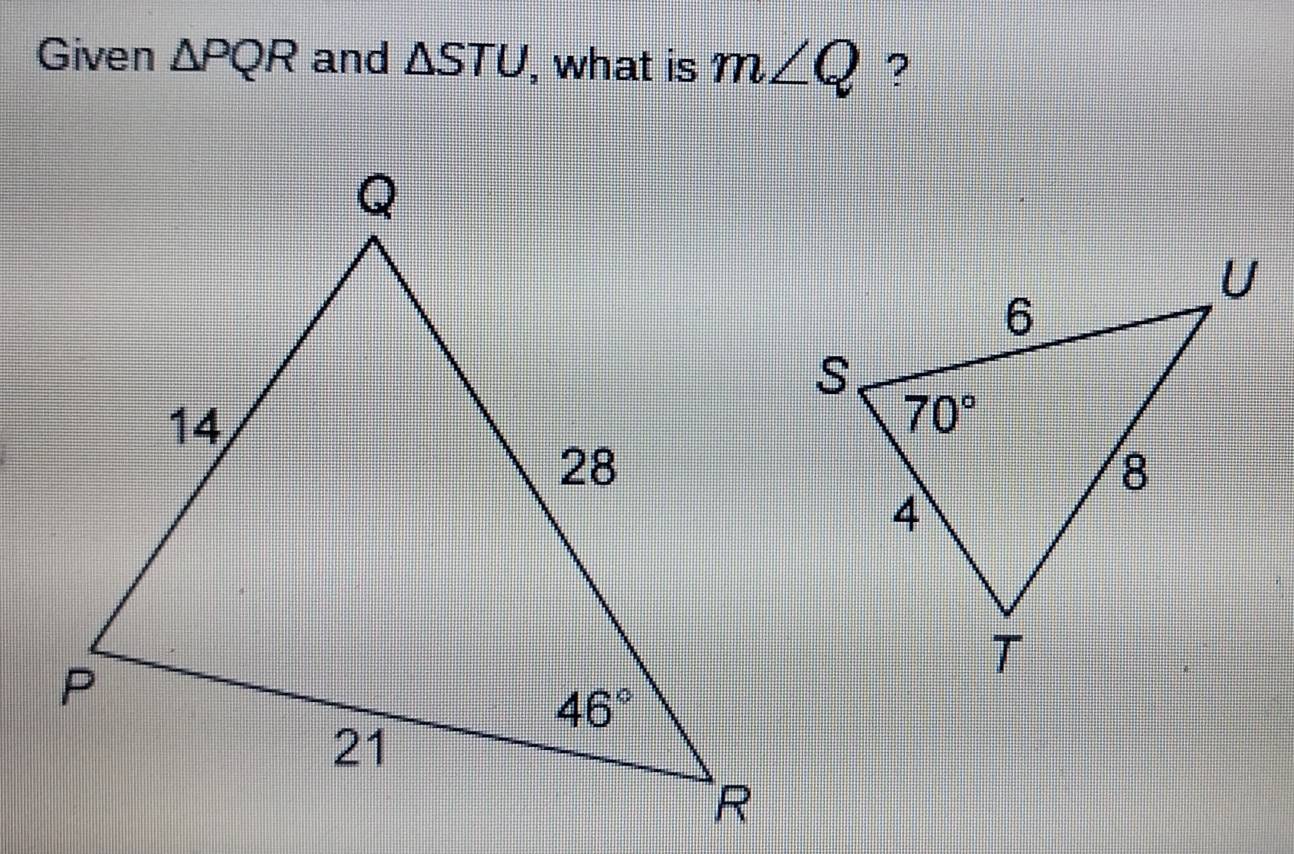 Given △ PQR and △ STU , what is m∠ Q ?