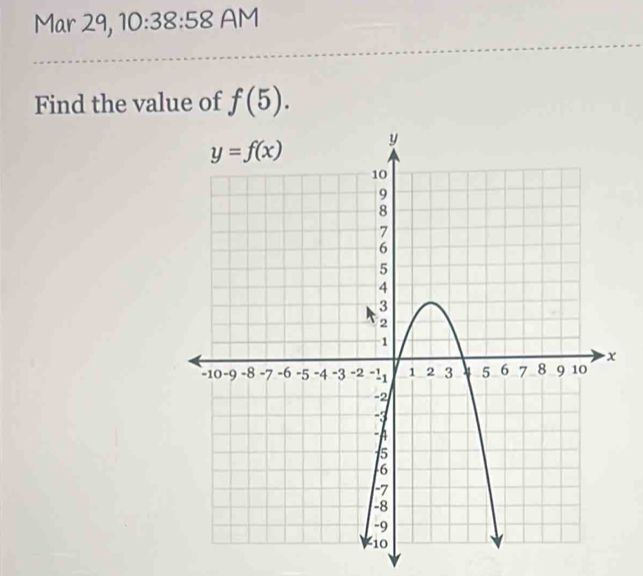 Mar 29, 10:38:58 AM
Find the value of f(5).