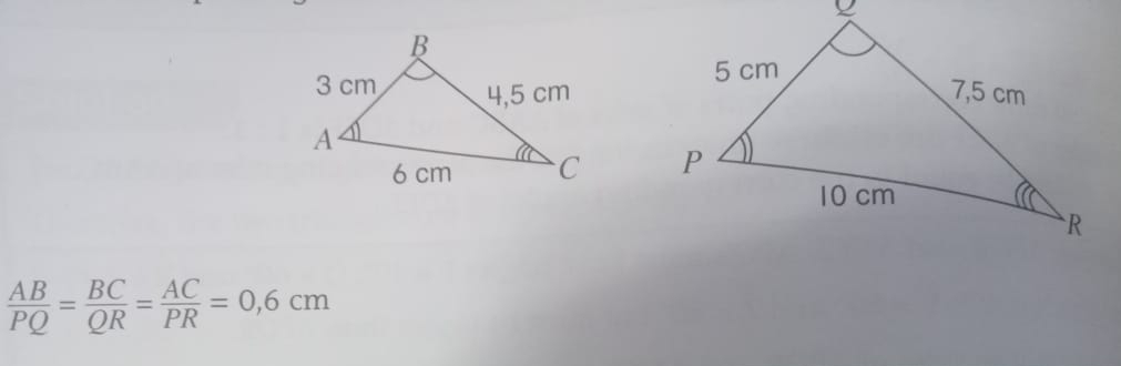  AB/PQ = BC/QR = AC/PR =0,6cm