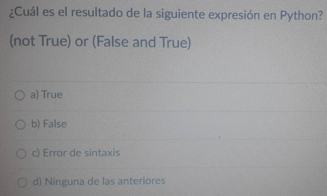 Resuelto:¿Cuál es el resultado de la siguiente expresión en Python ...