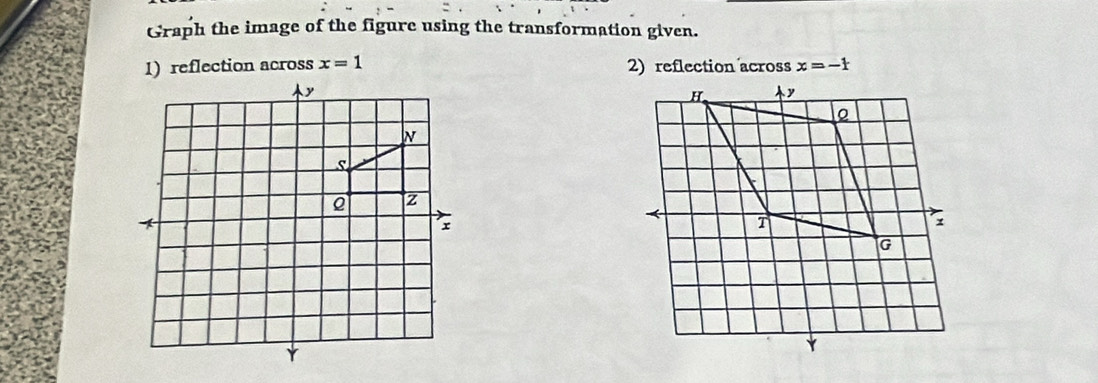 Graph the image of the figure using the transformation given. 
1) reflection across x=1 2) reflection across x=-1