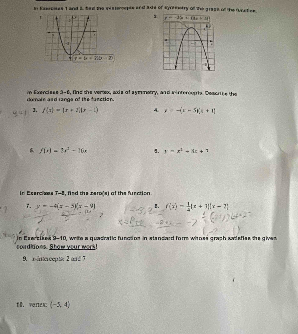 Solved: In Exercises 1 and 2, find the x-intercepts and axis of ...