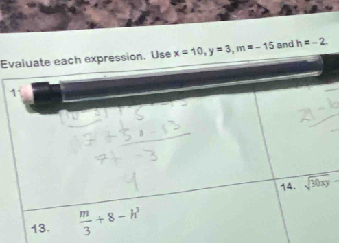 x=10,y=3,m=-15 and h=-2.