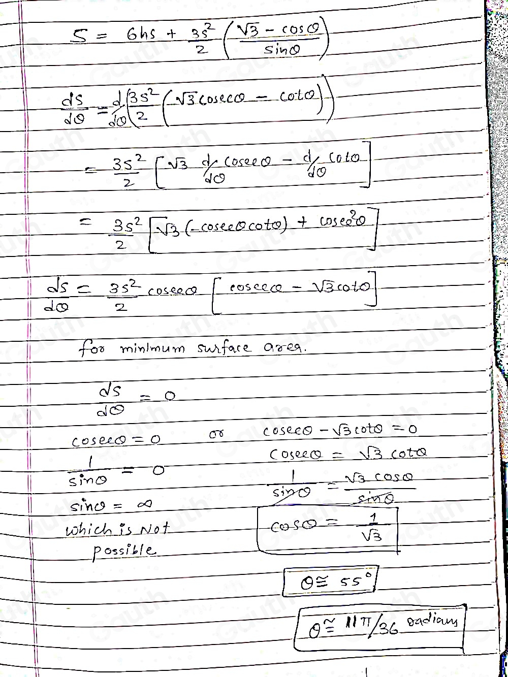 Solved: The surface area of a cell in a honeycomb is given by the ...