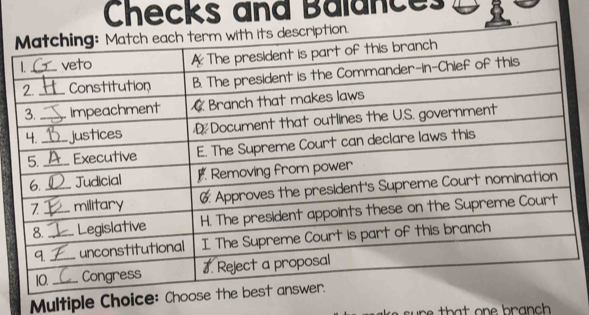 Checks and Balances 
Multiple Choic