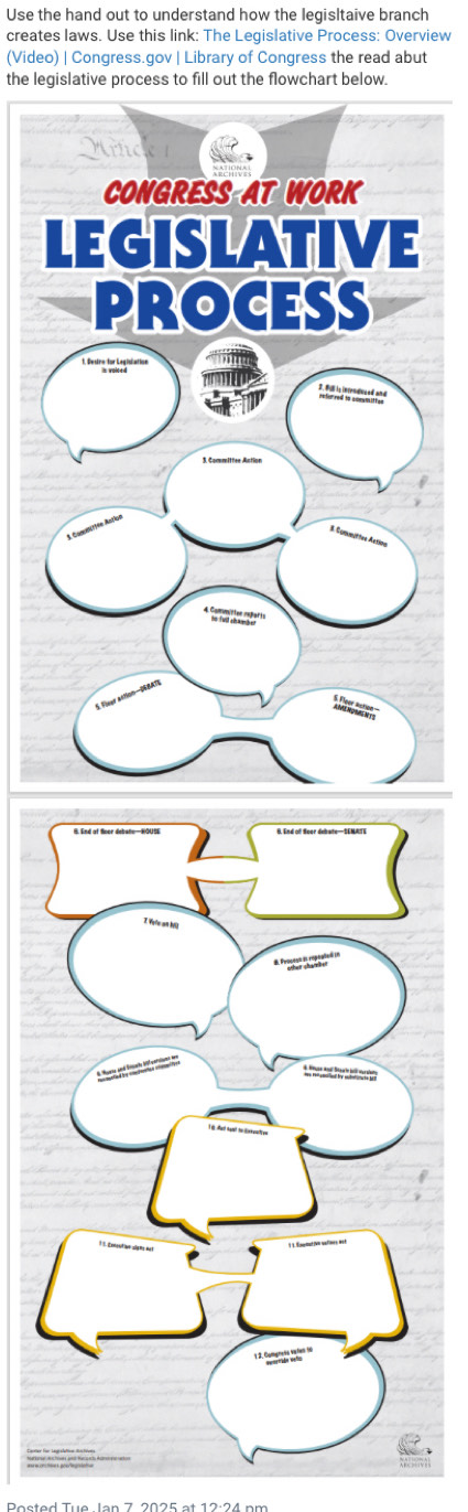 Use the hand out to understand how the legisltaive branch 
creates laws. Use this link: The Legislative Process: Overview 
(Video) | Congress.gov | Library of Congress the read abut 
the legislative process to fill out the flowchart below. 
8. End of Soor debate—SENATE 
I Vere an NO 
* '' 
We