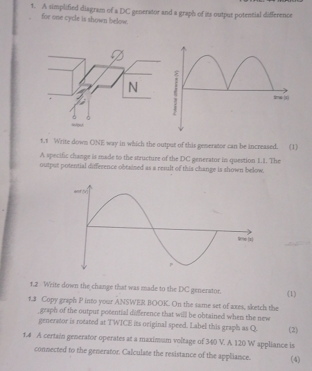 Solved: A simplified diagram of a DC generator and a graph of its ...