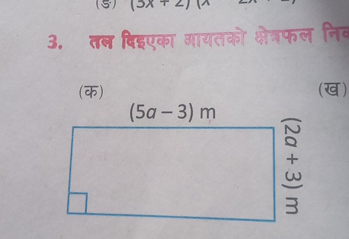 (5) (3x
3. तल दिइएका आयतको क्षेत्रफल निव
(ख)