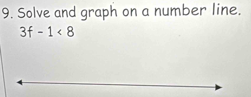 Solve and graph on a number line.
3f-1<8</tex>