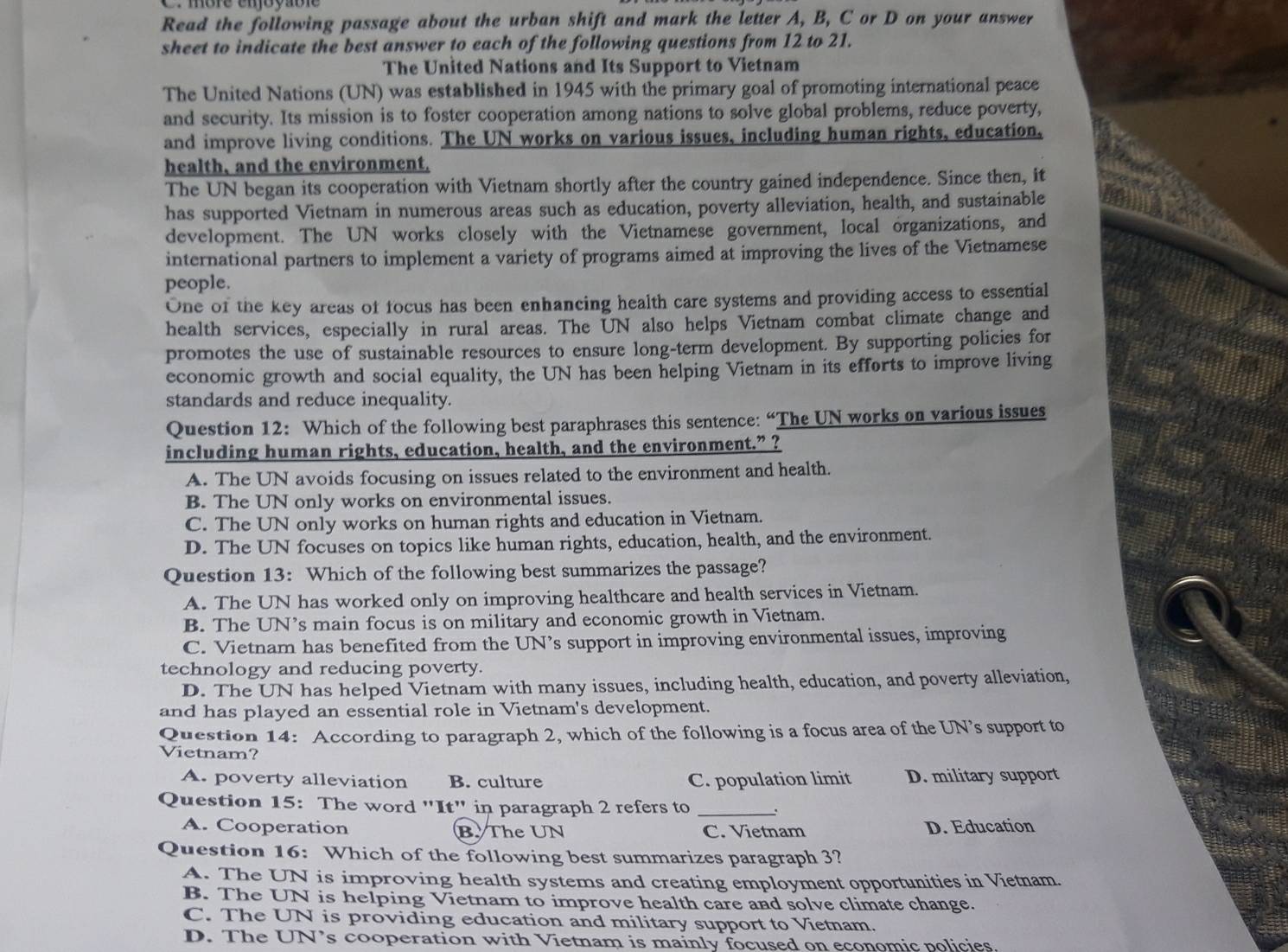 Giải quyết:Read the following passage about the urban shift and mark ...