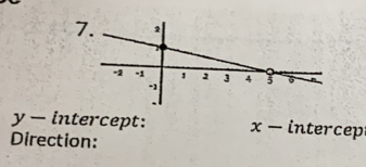7
y - intercept: x - intercep 
Direction: