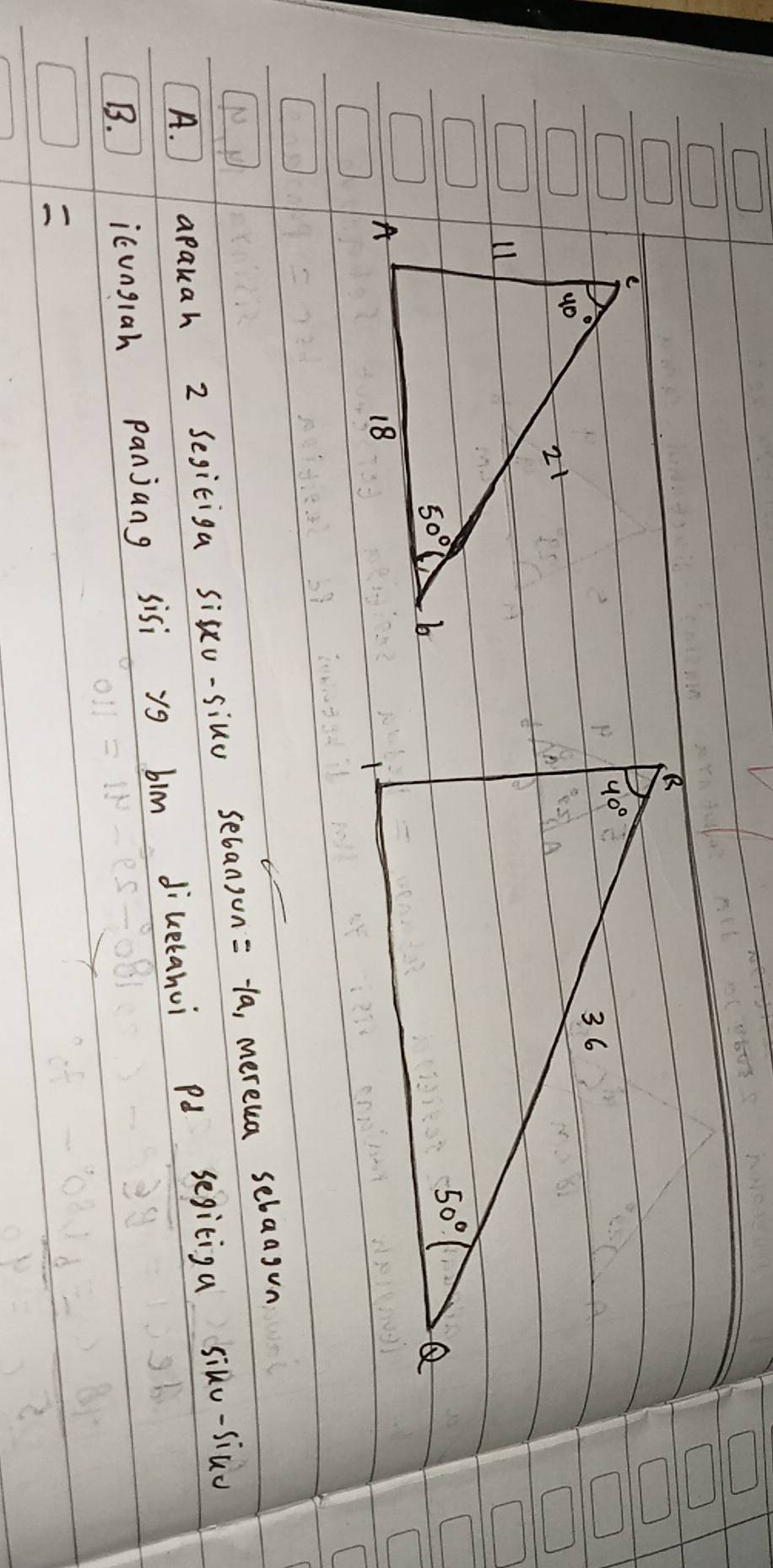 ) apauah 2 Segitiga sixu-sillo sebansun= 1a, mereua selaagun
B.  icungiah panjang sisi yg bim diuelanui pd segiciga siku-siuo