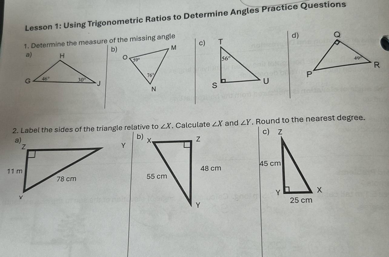 Solved: Lesson 1: Using Trigonometric Ratios to Determine Angles ...