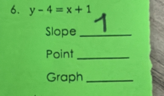 y-4=x+1
Slope_ 
Point_ 
Graph_