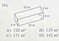 A) 120m^2 B) 135m^2
C 171m^2 D) 142m^2