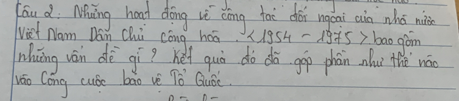 óu d Muāng hoad dōng vè cōng taē dǎi ngǒai ain who min 
viet Nom Dan Qhi cóng hoā. 119S4 -15+5) ba0 gom 
whing ván dè gì? hef quò do dà gop phàn mhu the wáo 
háo Cong cube bāo vè Tǒ Guǒǒ.