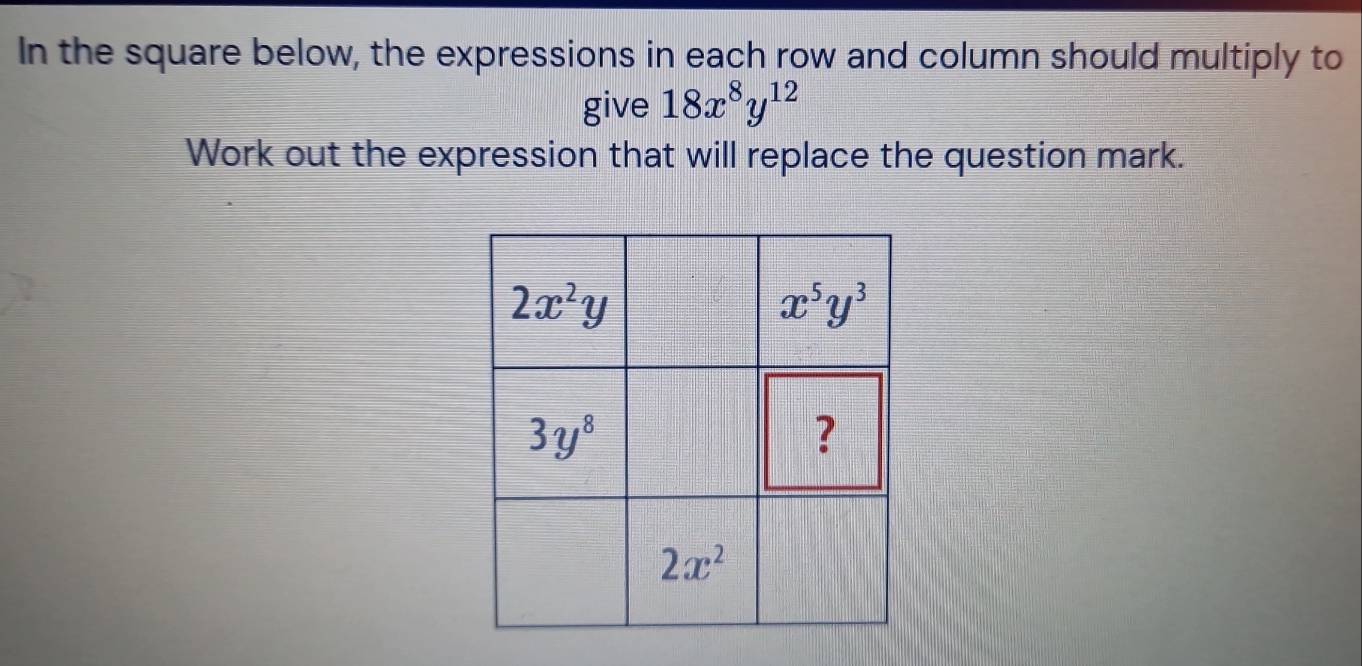 Solved: In the square below, the expressions in each row and column ...