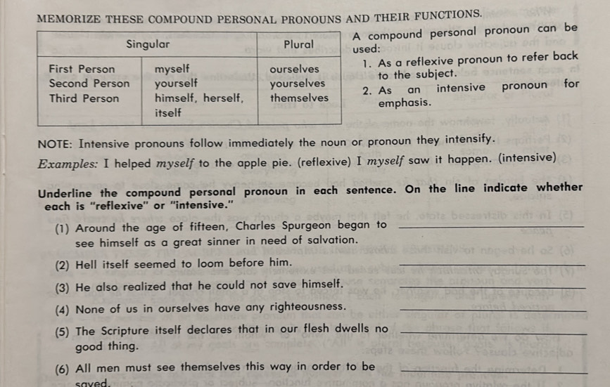 Solved: MEMORIZE THESE COMPOUND PERSONAL PRONOUNS AND THEIR FUNCTIONS ...