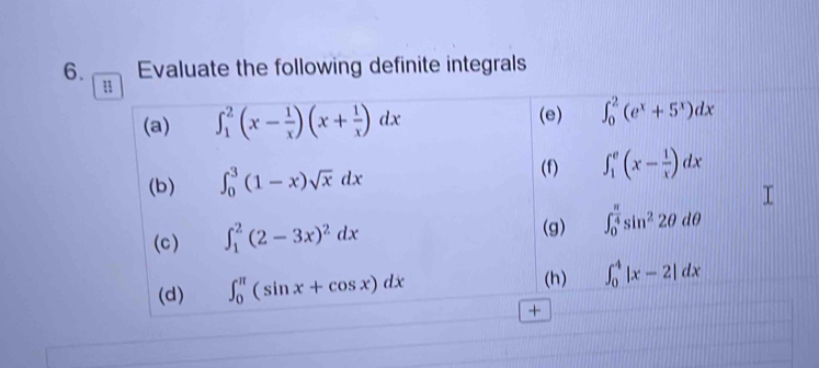 Evaluate the following definite integrals