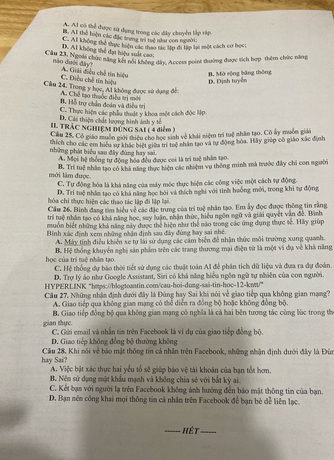 Giải quyết:A. AI có thể được sử dụng trong các dây chuyền lắp ráp. B ...