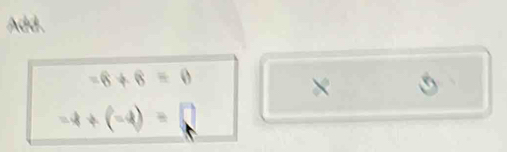 Add.
-6+6=0
×
-4/ (-4)=□