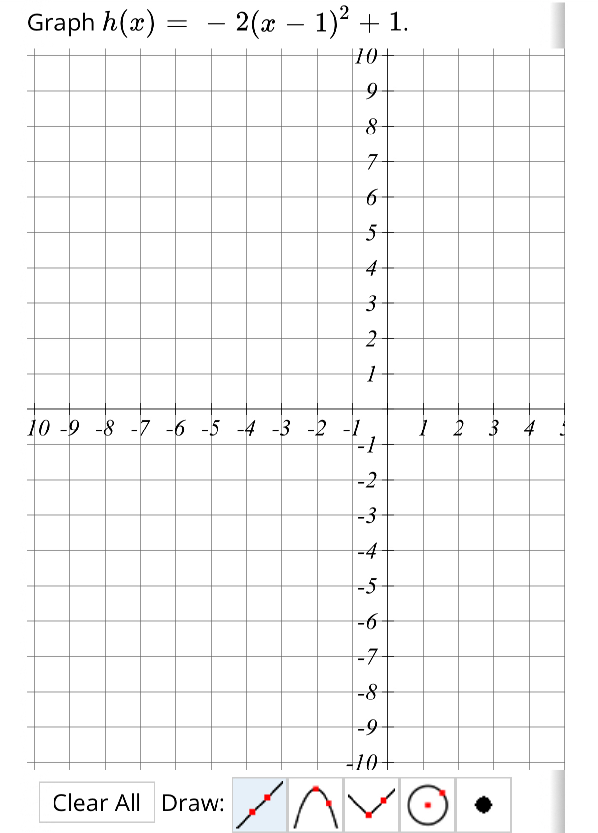 Graph h(x)=-2(x-1)^2+1. 
1 
Clear All Draw: