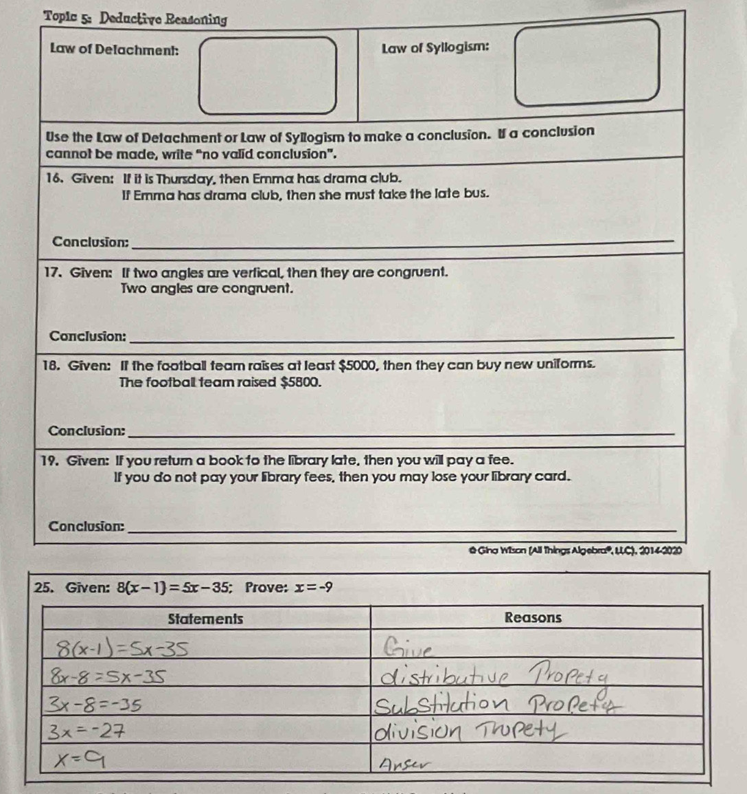 Toplc 5: Deductive Reasoning