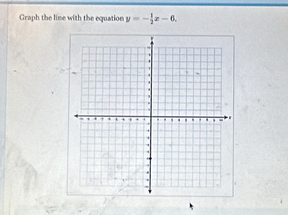 Graph the line with the equation y=- 1/2 x-6.