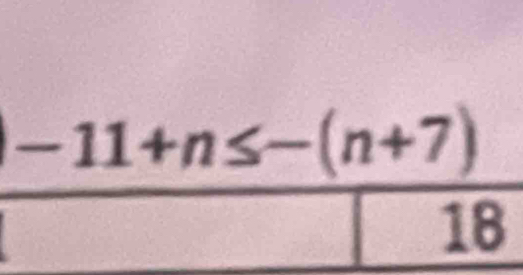  (-11+n≤ -(n+7))/|18 