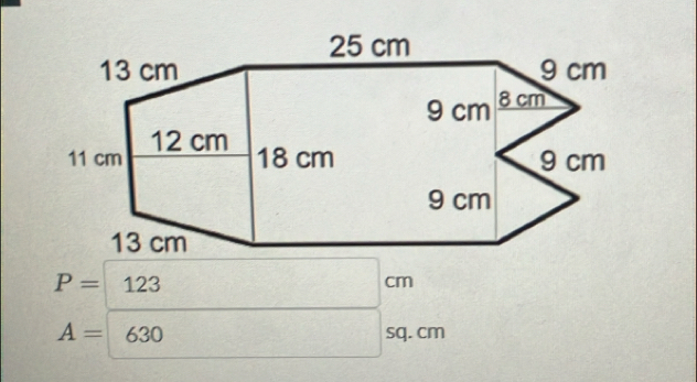 P=123
cm
A=630 sq. cm