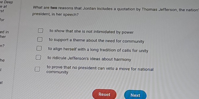 Solved: Deep e at What are two reasons that Jordan includes a quotation ...