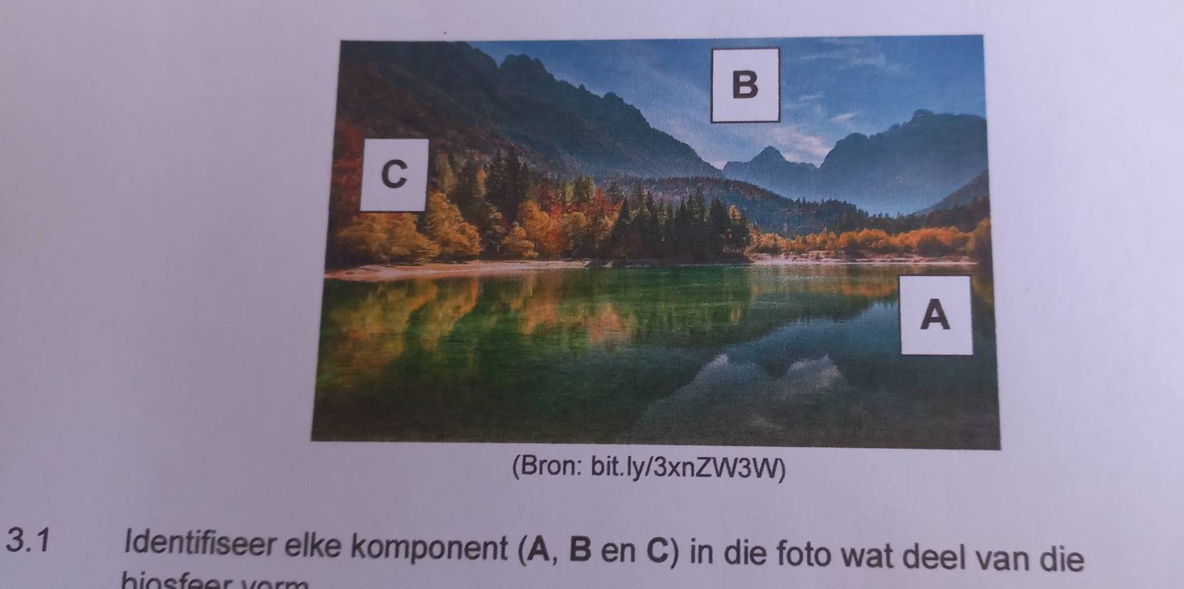 3.1 Identifiseer elke komponent (A, B en C) in die foto wat deel van die