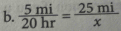  5mi/20hr = 25mi/x 