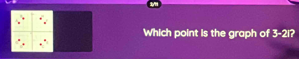 2/11 
Which point is the graph of 3-2i 2