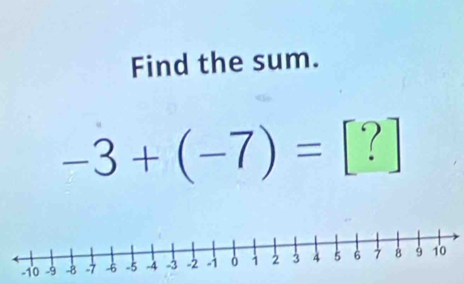 Find the sum.
-3+(-7)=[?]