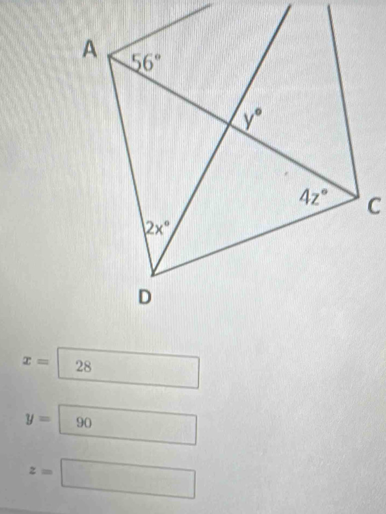 x= 28
y=| y 0
overline AB
z=□