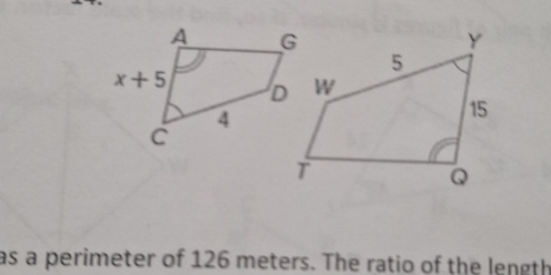 as a perimeter of 126 meters. The ratio of the length