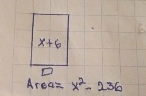 So
x+6
D
Area= x^2-236