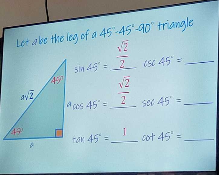 Letabet
y° 45°=
beginarrayl AB=4)>2) (_ sqrt(2),0≤slant 45, when C.45°=_  sqrt(2)/2 ,0,45=_ □ ,when x,when y∈ Z.endarray. __  1/2 
_ 
tan 45°=_ 1cot 45°= _