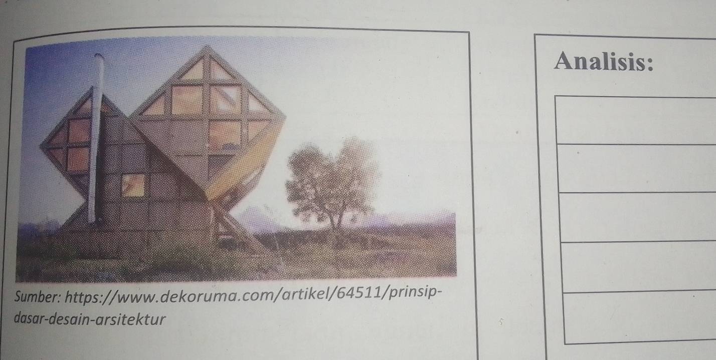 Analisis: 
Sumber: https://www.dekoruma.com/artikel/64511/prinsip- 
dasar-desain-arsitektur