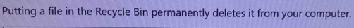 Putting a file in the Recycle Bin permanently deletes it from your computer.