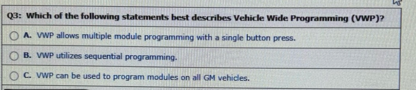 Solved: Which of the following statements best describes Vehicle Wide ...