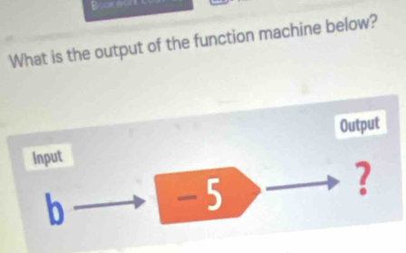 Book won 
What is the output of the function machine below? 
Output 
Input 
b
-5
?