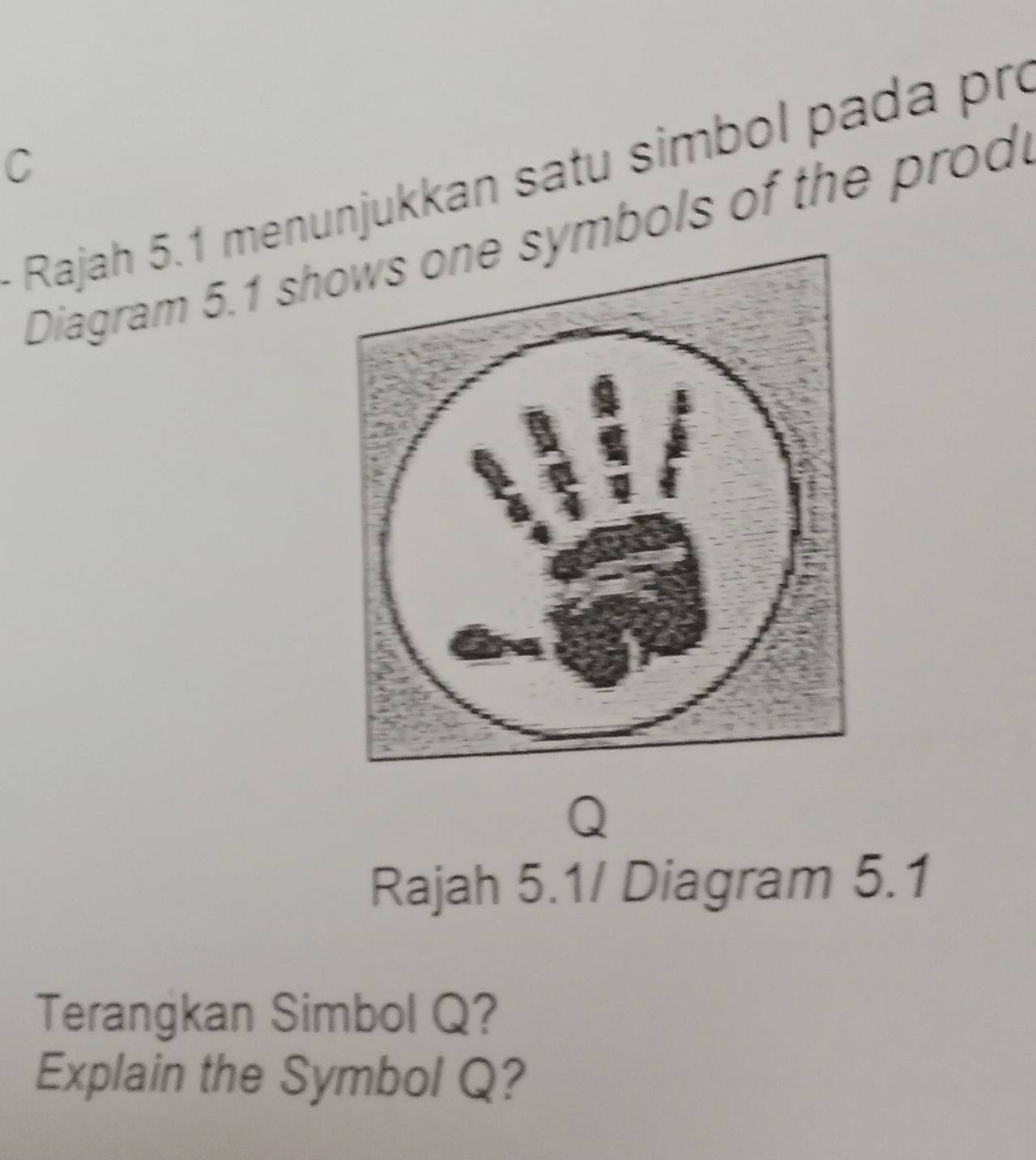 Rajah 5.1 menunjukkan satu simbol pada pro 
Diagram 5.1 shymbols of the prod 
Rajah 5.1/ Diagram 5.1 
Terangkan Simbol Q? 
Explain the Symbol Q?