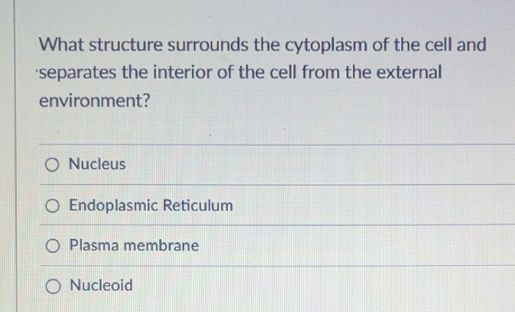 Solved: What structure surrounds the cytoplasm of the cell and ...